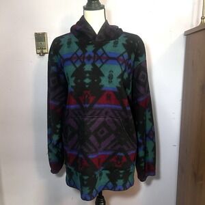 VINTAGE Fleece Aztec Native American Tribal Hoodie Sweatshirt 90s M